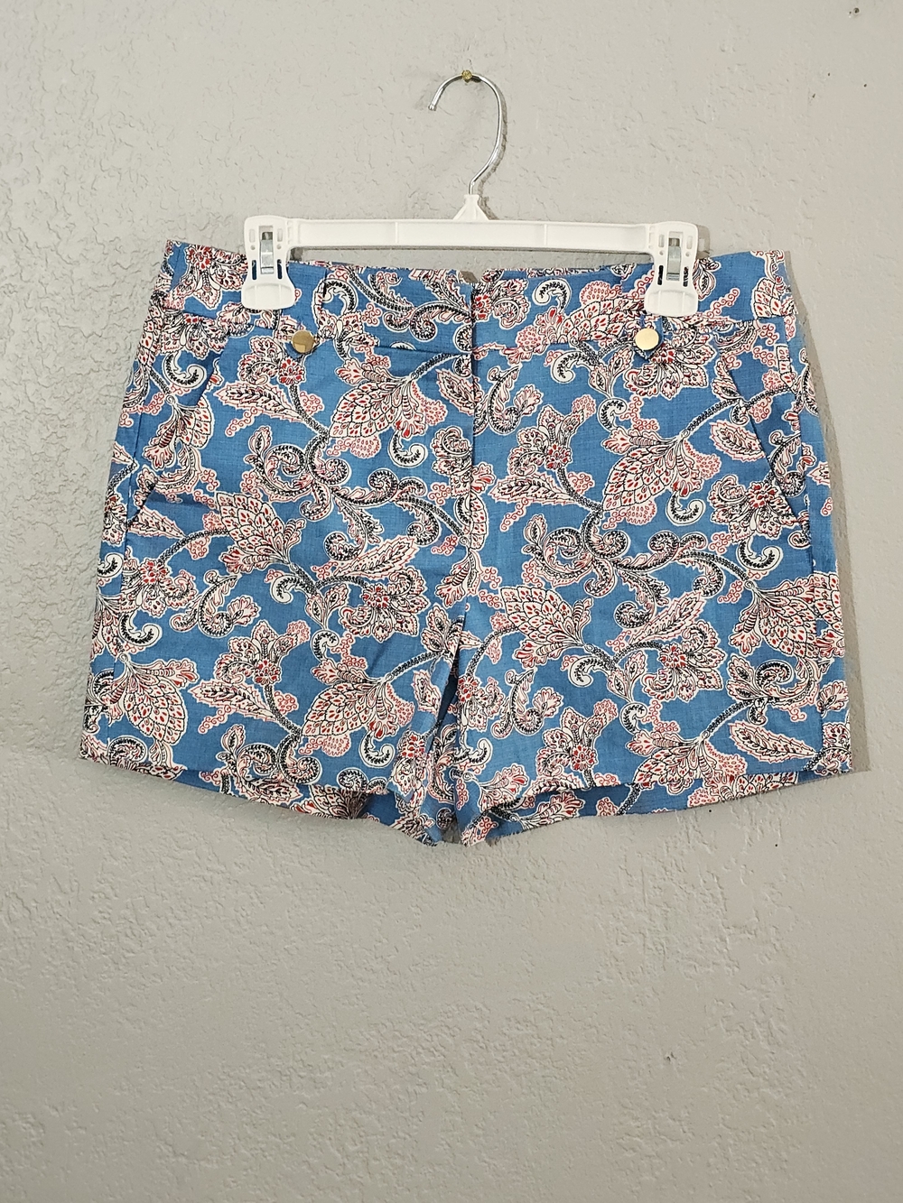 LOFT Blue Paisley High-Waist Shorts Gold Accents Womens 6